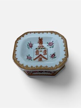 Porcelain Trinket Dish with Gold Trim and Pink Rose Motif
